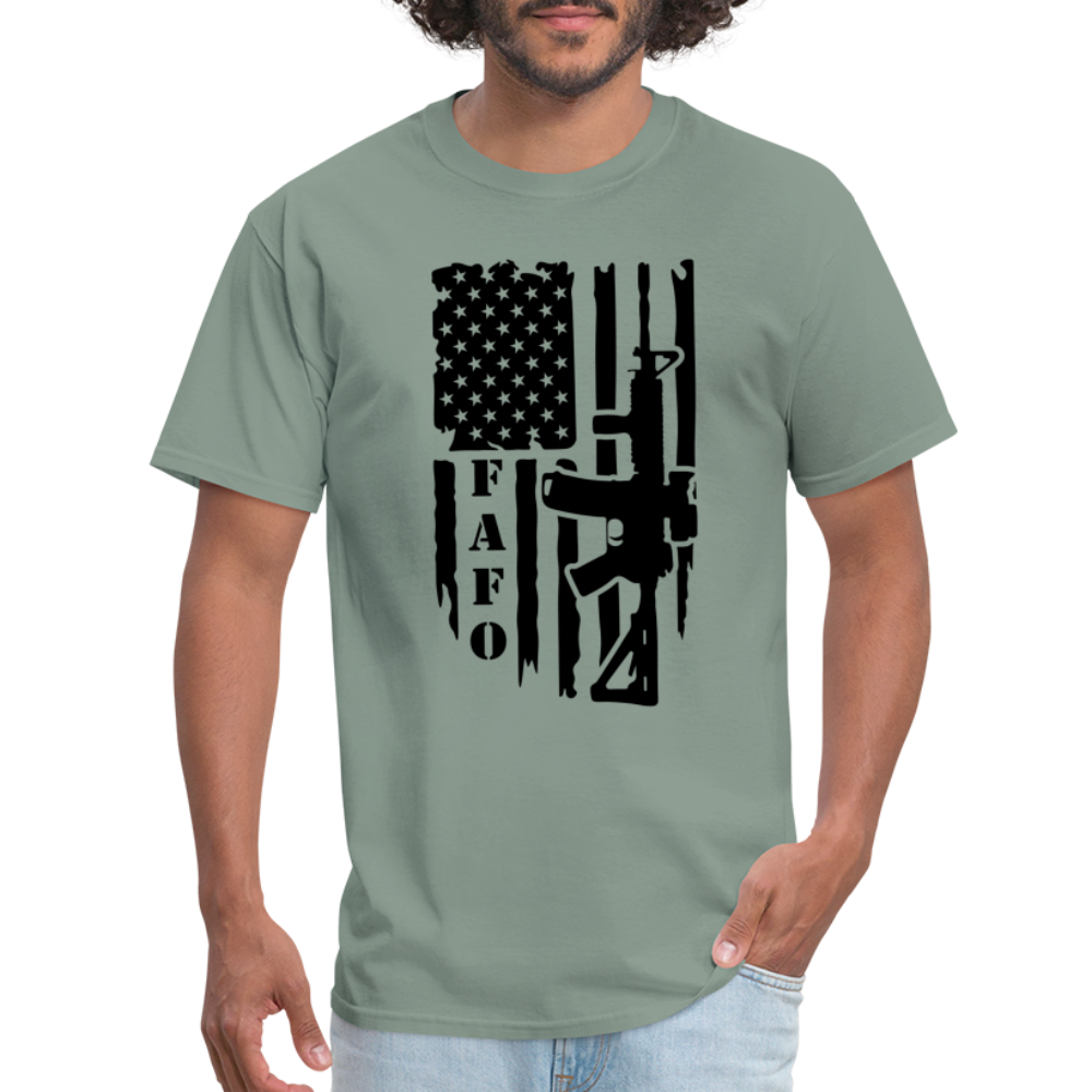 FAFO T-Shirt with AR15 & American Flag - sage