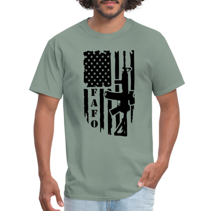 FAFO T-Shirt with AR15 & American Flag - sage