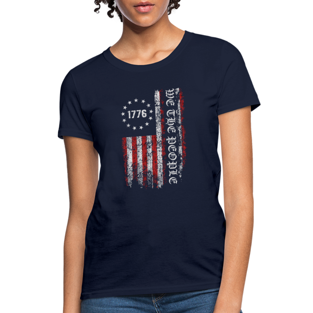 We The People  with American Flag Women's T-Shirt (1776) - navy