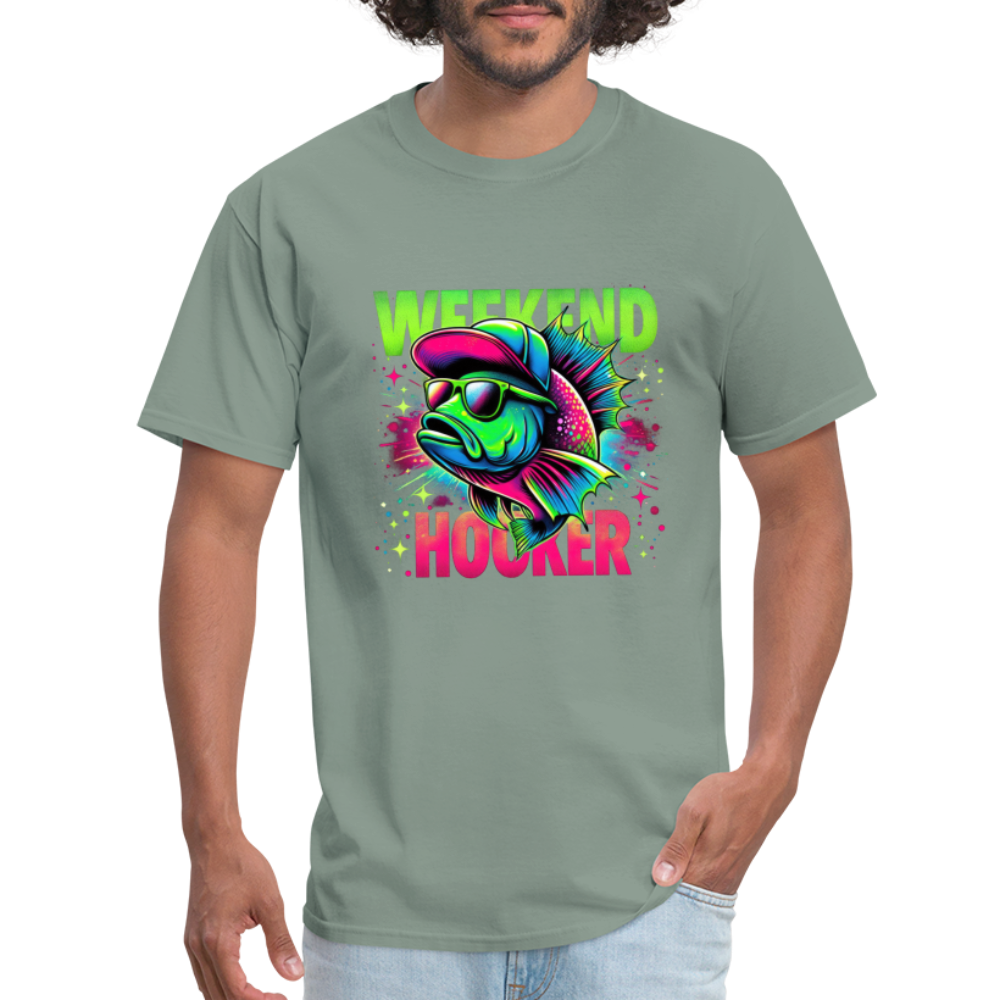 Fishing Weekend Hooker T-Shirt - sage