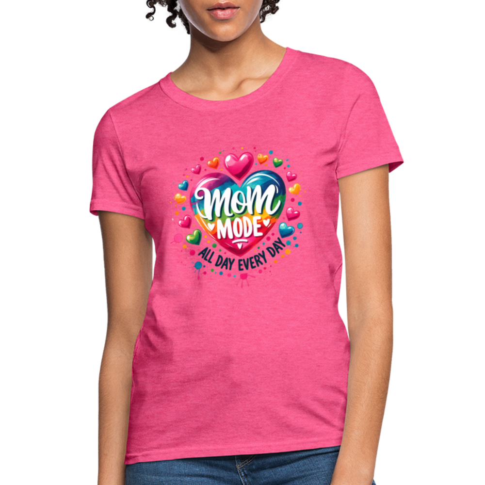 Mom Mode All Day Every Day Women's Contoured T-Shirt - heather pink