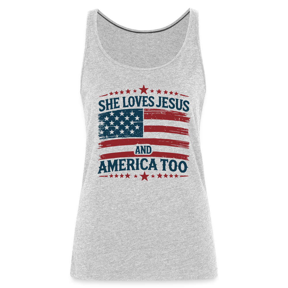 She Loves Jesus and America Too Women’s Premium Tank Top - heather gray