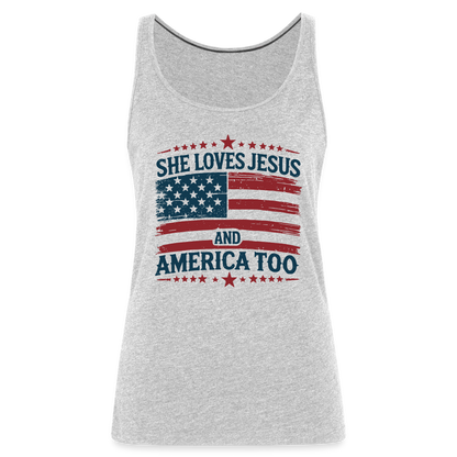 She Loves Jesus and America Too Women’s Premium Tank Top - heather gray