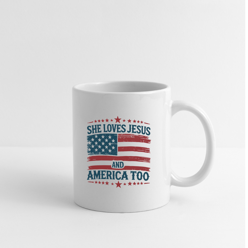 She Loves Jesus and America Too Coffee Mug - white