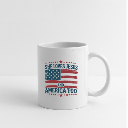 She Loves Jesus and America Too Coffee Mug - white