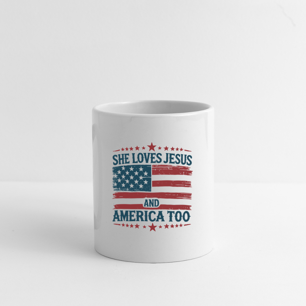 She Loves Jesus and America Too Coffee Mug - white