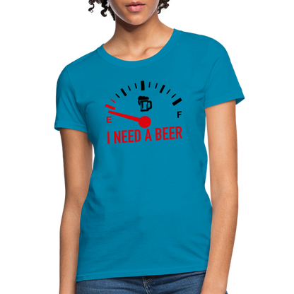 I Need a Beer Women's T-Shirt (Funny Drinking Tee) - turquoise