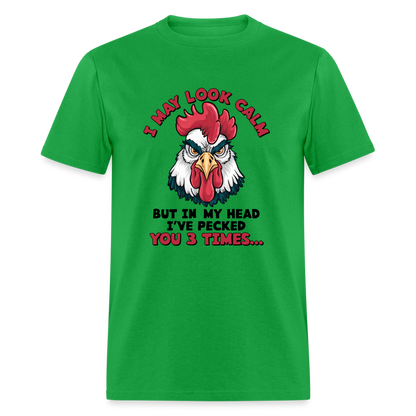 In My Head I Pecked You Three Times T-Shirt (Funny Chicken Tee) - bright green