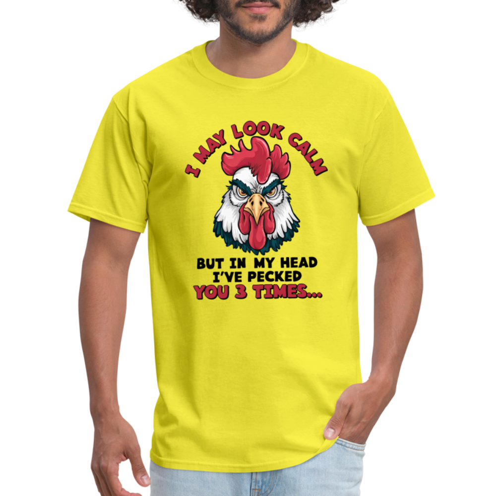 In My Head I Pecked You Three Times T-Shirt (Funny Chicken Tee) - yellow