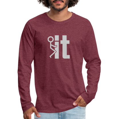 F it Men's Premium Long Sleeve T-Shirt (Funny & Carefree) - heather burgundy