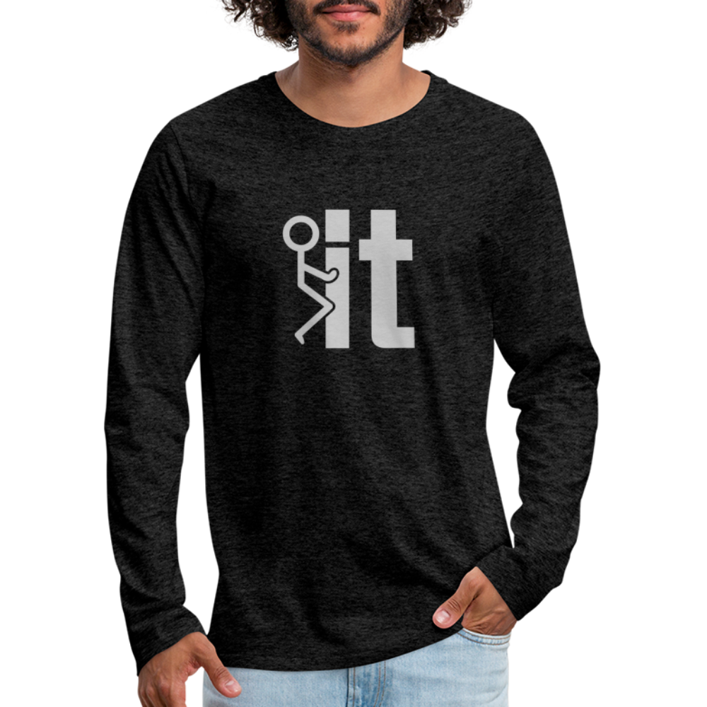 F it Men's Premium Long Sleeve T-Shirt (Funny & Carefree) - charcoal grey