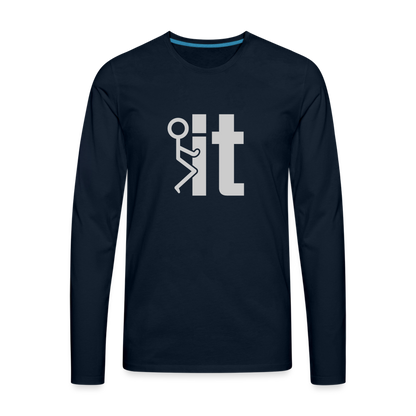 F it Men's Premium Long Sleeve T-Shirt (Funny & Carefree) - deep navy