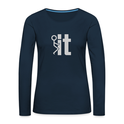 F it Women's Premium Long Sleeve T-Shirt (Funny & Carefree) - deep navy