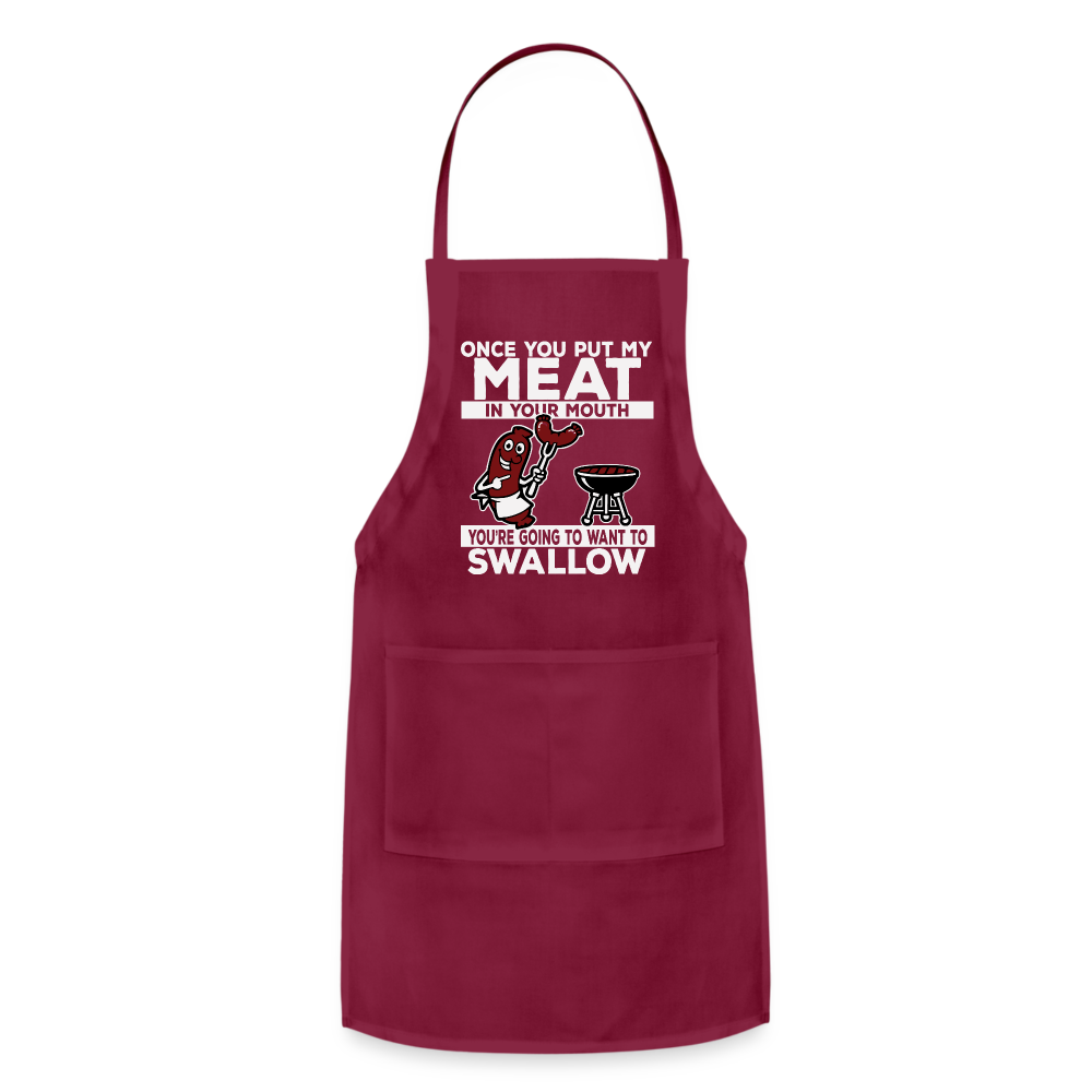 You're Going to Want to Swallow My Meat (BBQ Grilling Humor) Adjustable Apron - burgundy