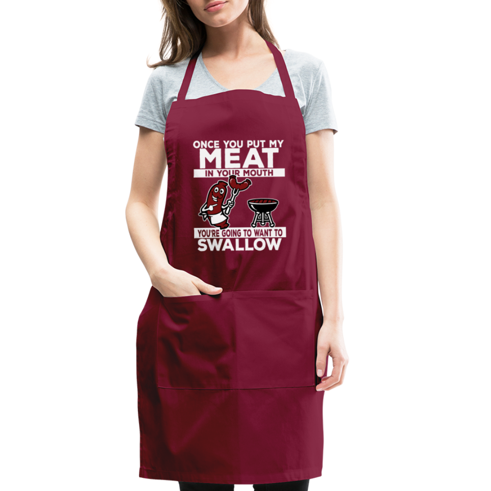 You're Going to Want to Swallow My Meat (BBQ Grilling Humor) Adjustable Apron - burgundy