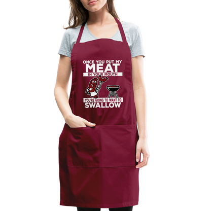 You're Going to Want to Swallow My Meat (BBQ Grilling Humor) Adjustable Apron - burgundy