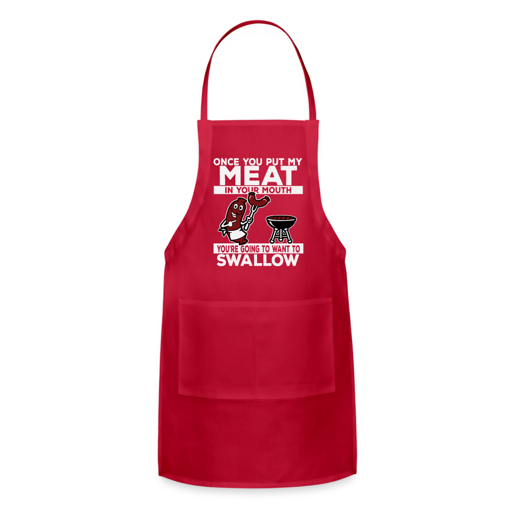 You're Going to Want to Swallow My Meat (BBQ Grilling Humor) Adjustable Apron - red